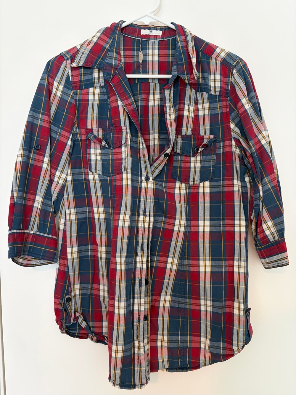Red & Navy Plaid Button-Up Shirt